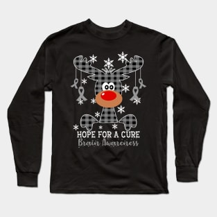 Reindeer Hope For A Cure Brain Awareness Christmas Long Sleeve T-Shirt